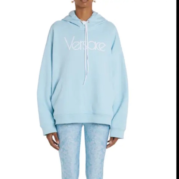 Versace iconic 1978 re-edition Logo Light Blue embroidered oversized hoodie 48 - Picture 8 of 16